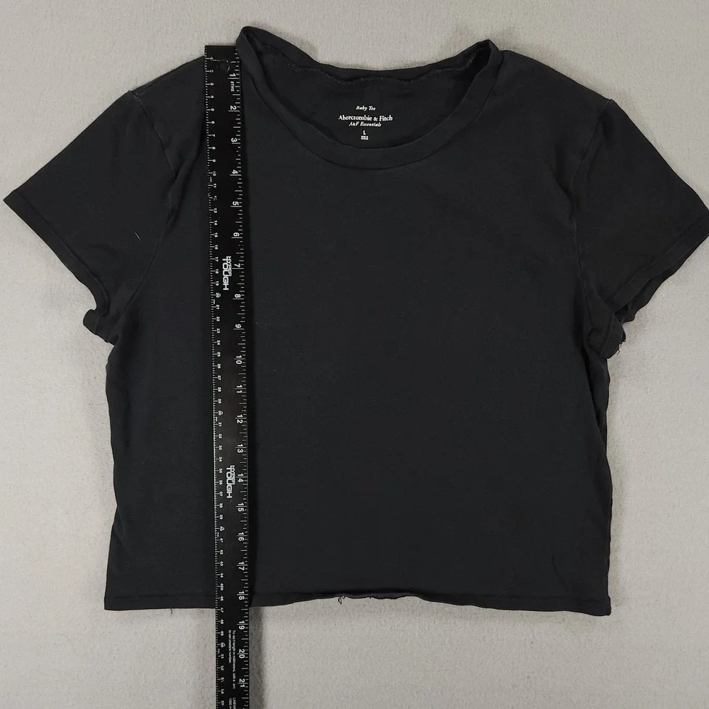 Abercrombie & Fitch Baby Tee Womens L Black Short Sleeve Cotton Blend TShirt Top - Picture 4 of 5